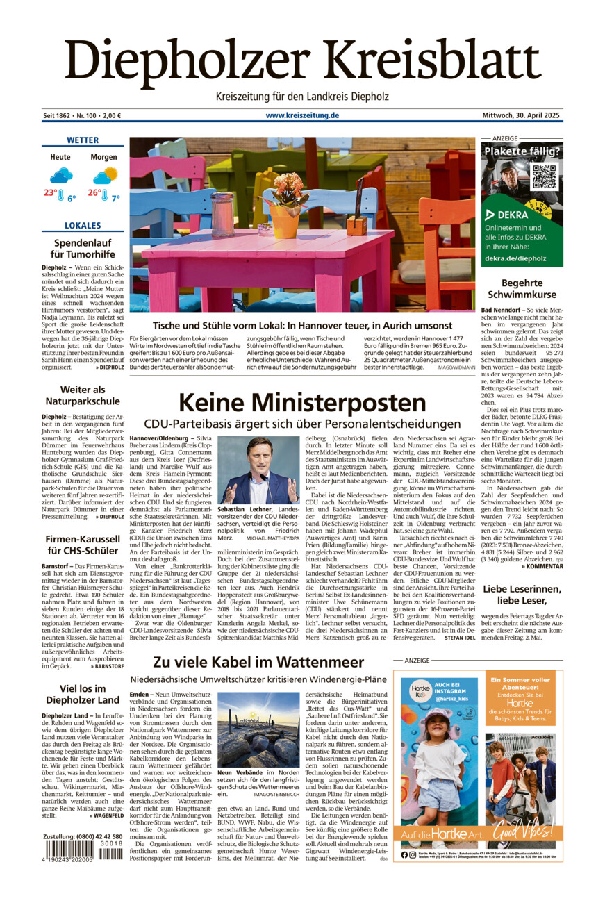 Diepholzer Kreisblatt vom Mittwoch, 30.04.2025
