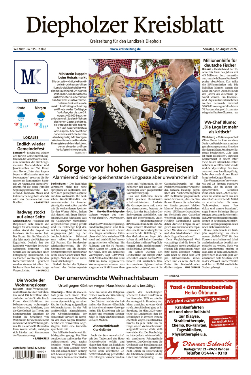 Diepholzer Kreisblatt vom Samstag, 22.08.2026