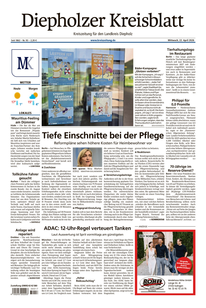 Diepholzer Kreisblatt vom Mittwoch, 22.04.2026