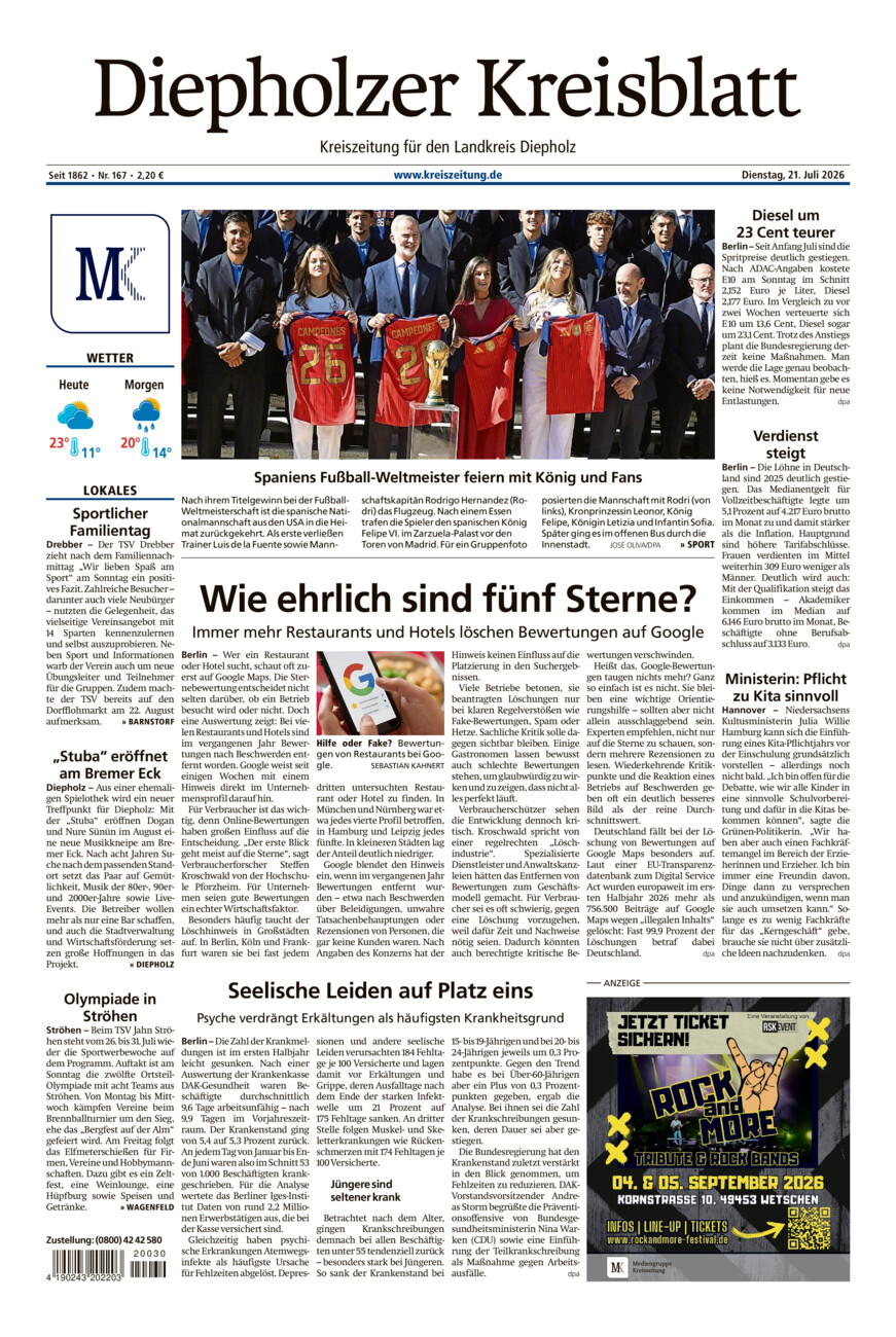 Diepholzer Kreisblatt vom Dienstag, 21.07.2026