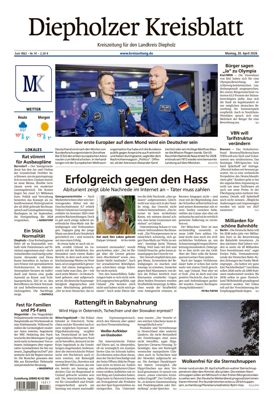 Diepholzer Kreisblatt vom Montag, 20.04.2026
