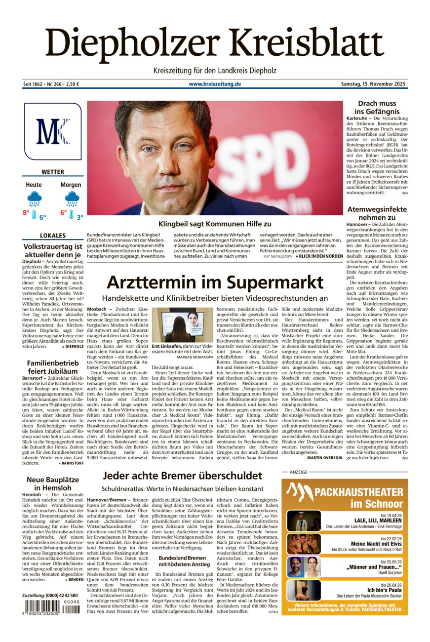 Diepholzer Kreisblatt vom Samstag, 15.11.2025