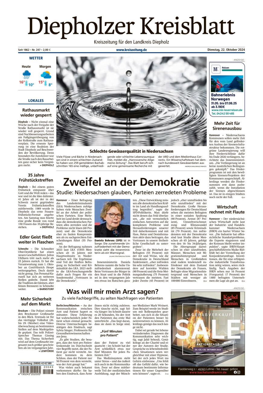 Diepholzer Kreisblatt vom Dienstag, 22.10.2024