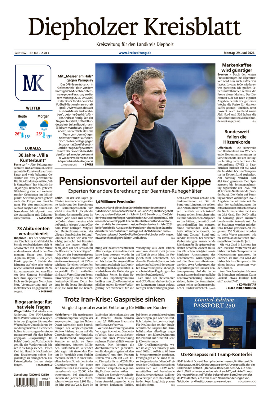 Diepholzer Kreisblatt vom Montag, 29.06.2026