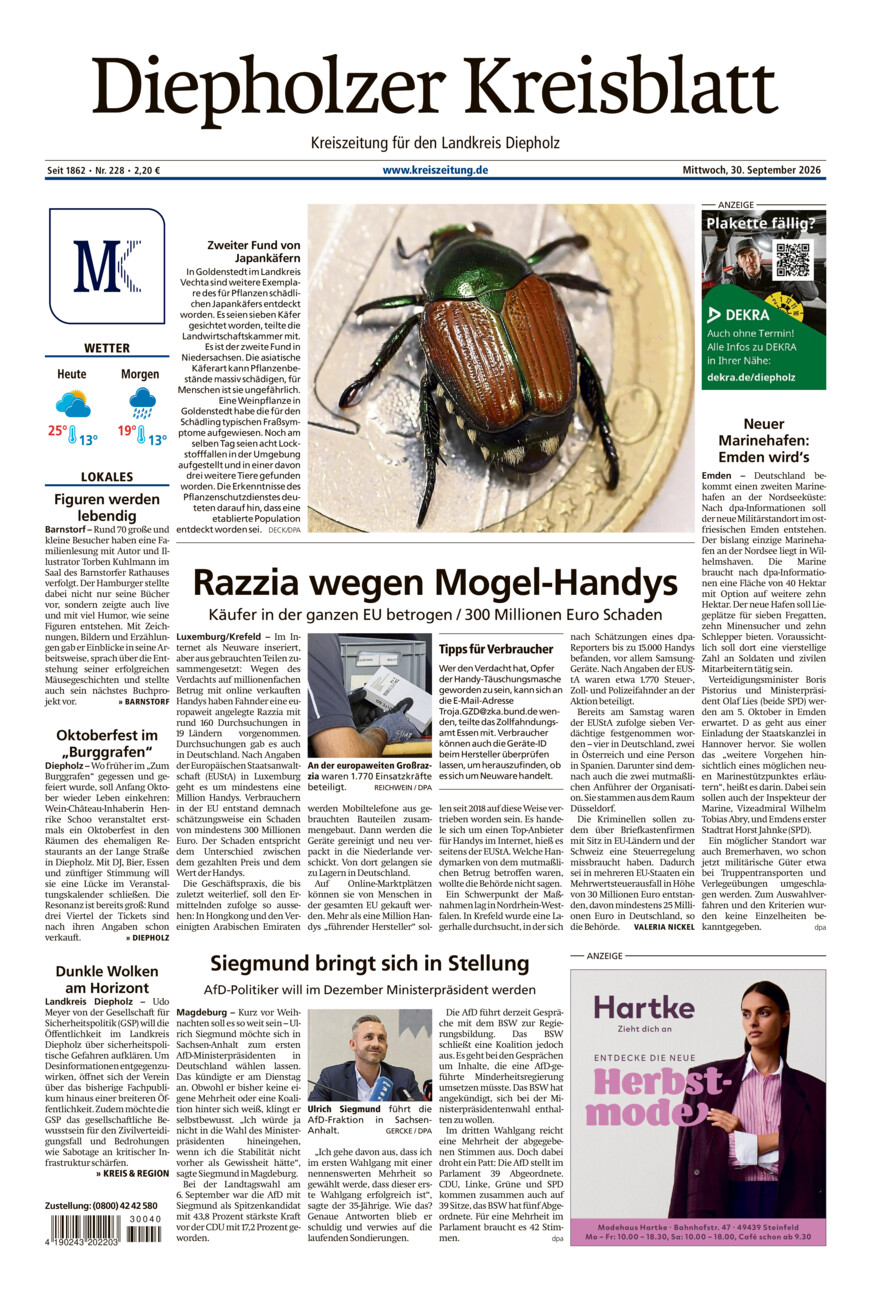 Diepholzer Kreisblatt vom Mittwoch, 30.09.2026