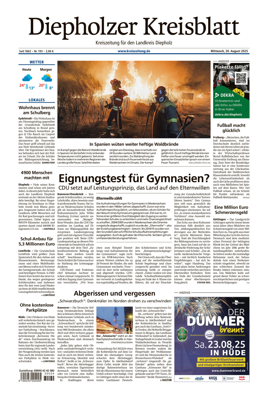 Diepholzer Kreisblatt vom Mittwoch, 20.08.2025