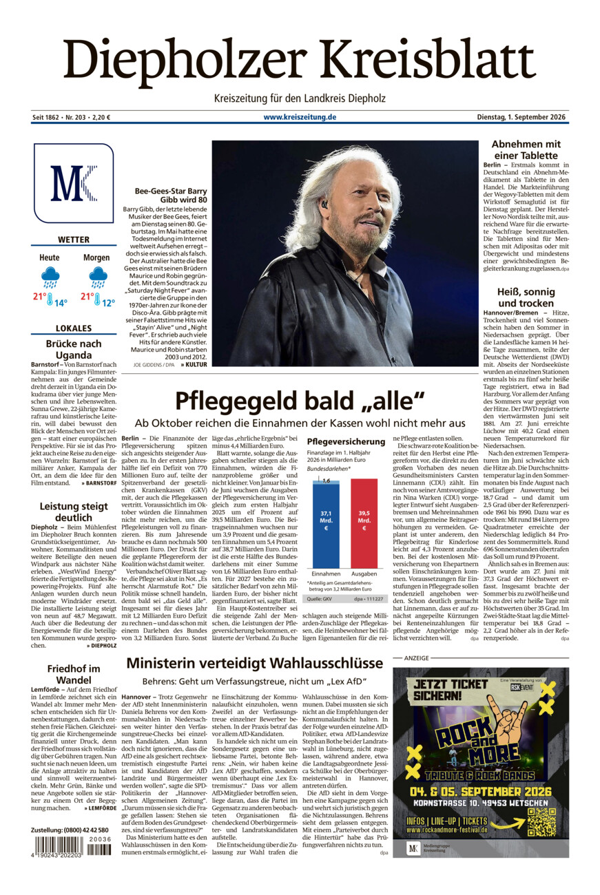 Diepholzer Kreisblatt vom Dienstag, 01.09.2026