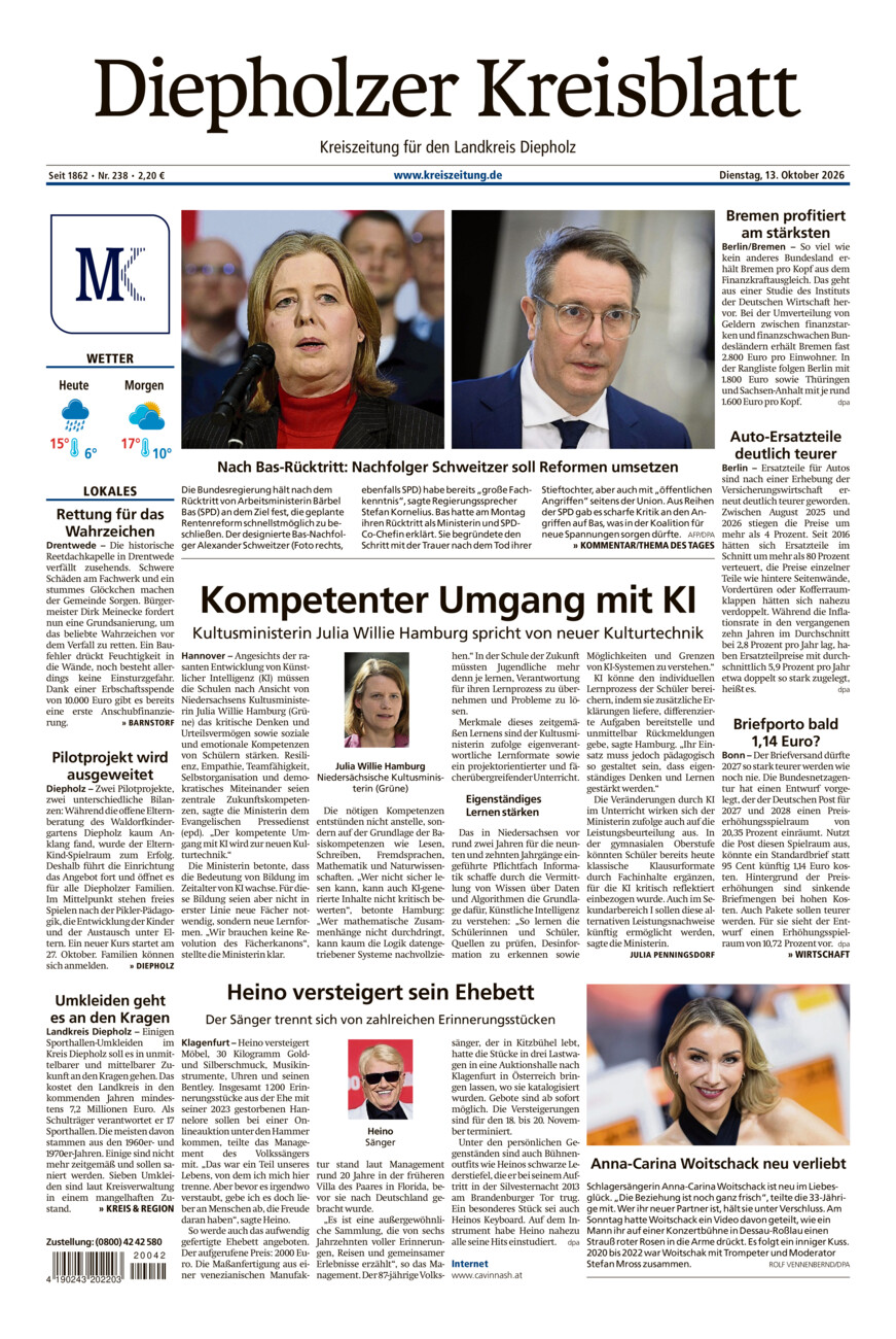 Diepholzer Kreisblatt vom Dienstag, 13.10.2026