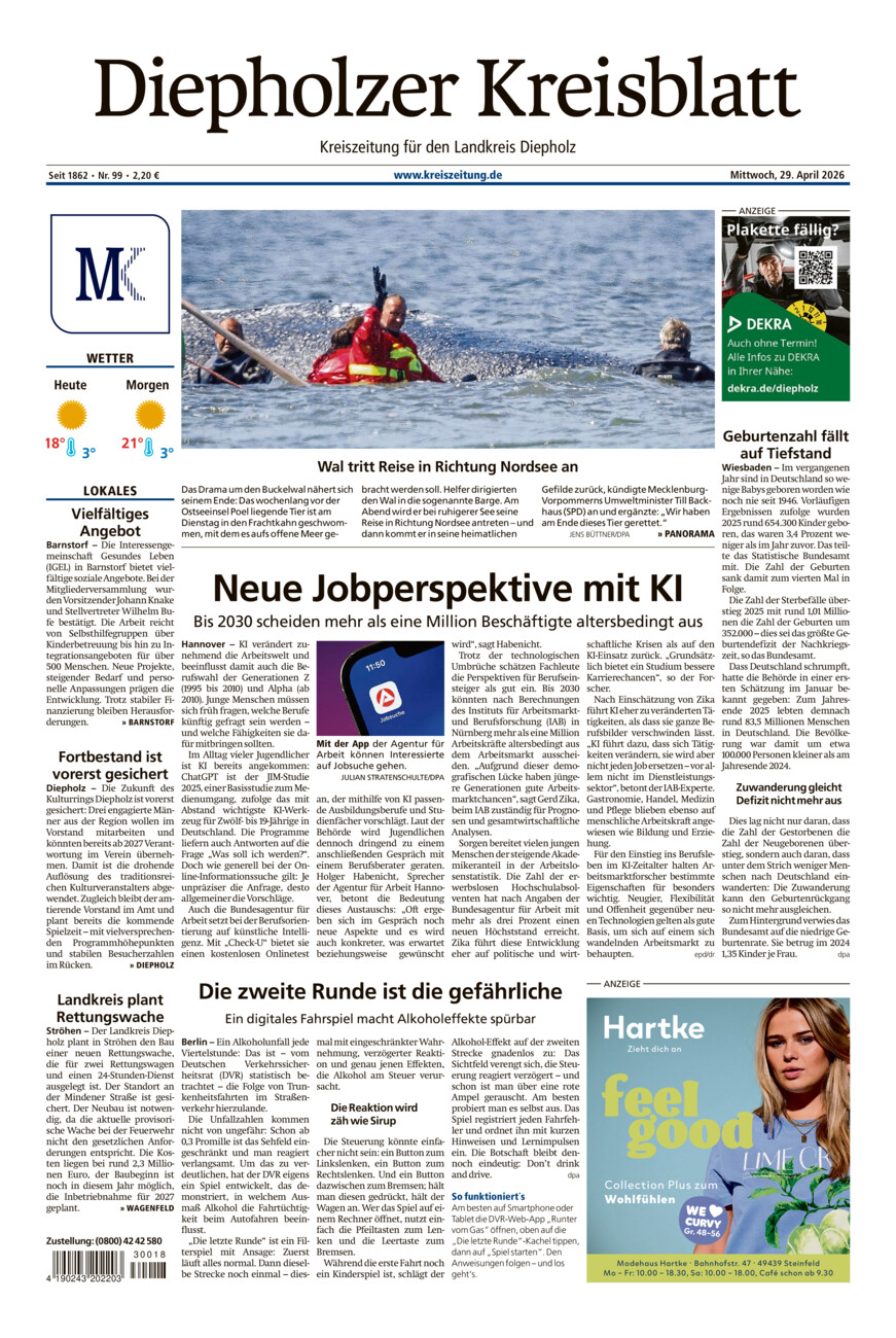 Diepholzer Kreisblatt vom Mittwoch, 29.04.2026