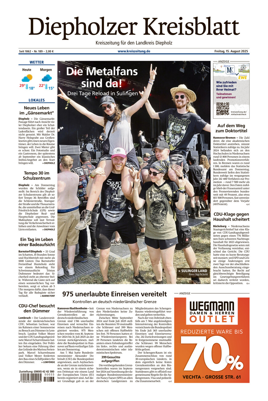 Diepholzer Kreisblatt vom Freitag, 15.08.2025