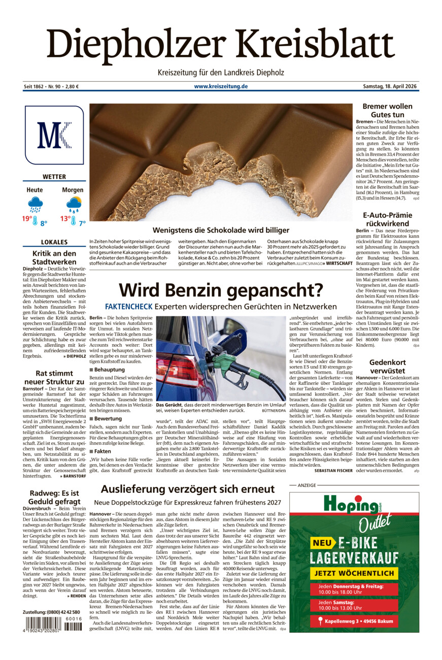 Diepholzer Kreisblatt vom Samstag, 18.04.2026