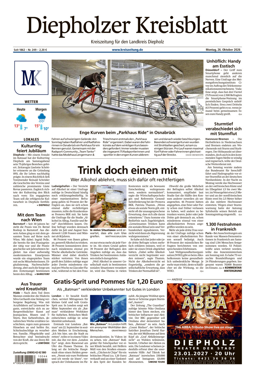 Diepholzer Kreisblatt vom Montag, 26.10.2026