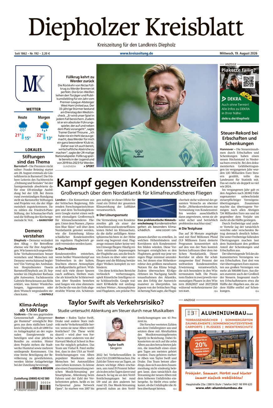Diepholzer Kreisblatt vom Mittwoch, 19.08.2026