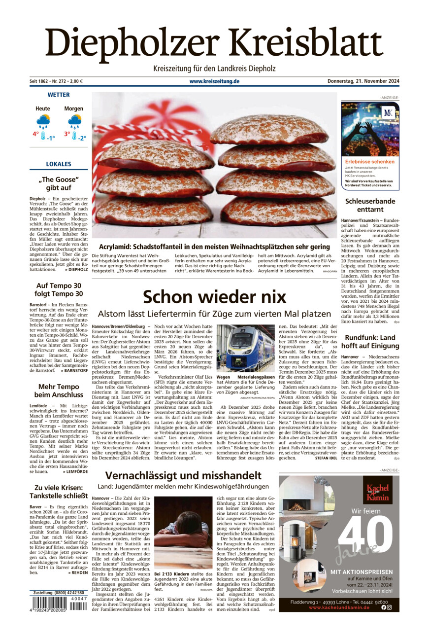 Diepholzer Kreisblatt vom Donnerstag, 21.11.2024