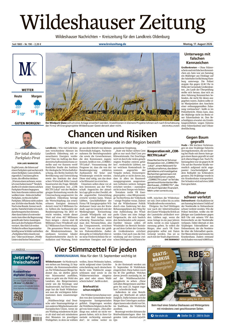 Wildeshauser Zeitung vom Montag, 17.08.2026