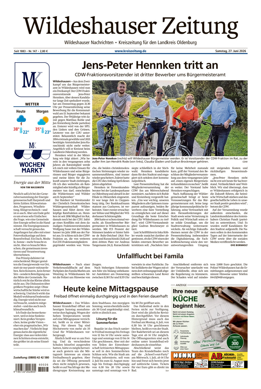 Wildeshauser Zeitung vom Samstag, 27.06.2026
