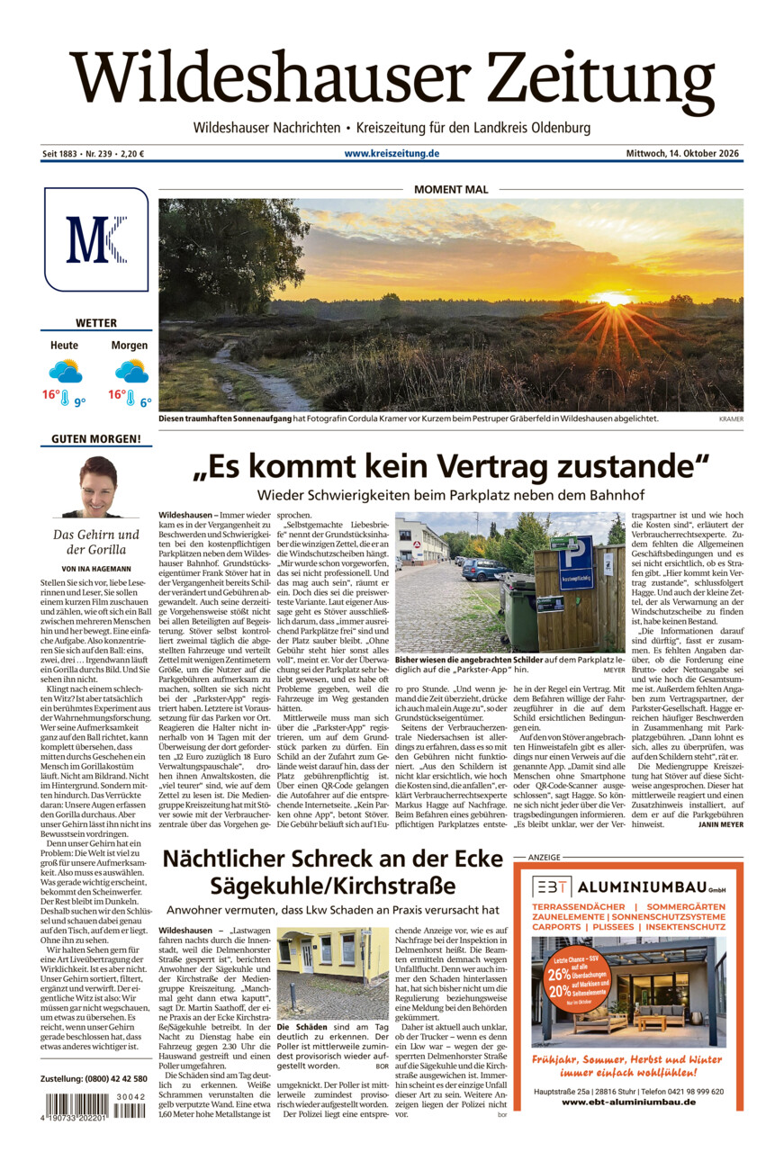 Wildeshauser Zeitung vom Mittwoch, 14.10.2026