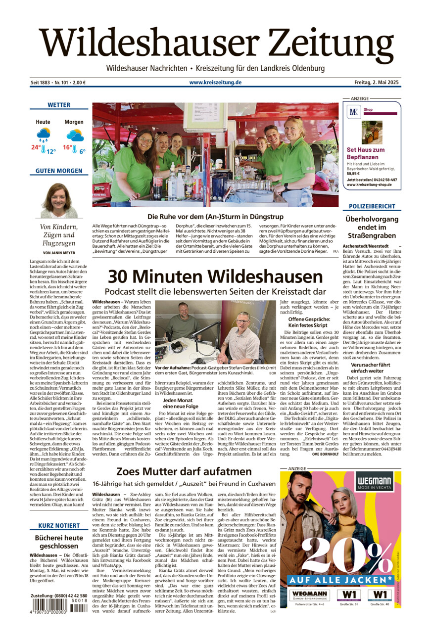 Wildeshauser Zeitung vom Freitag, 02.05.2025