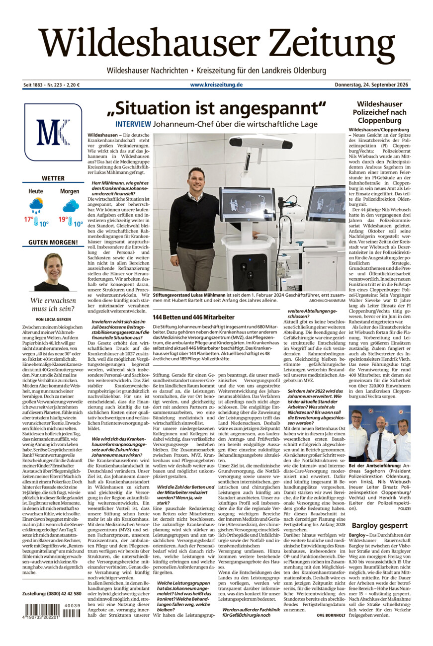 Wildeshauser Zeitung vom Donnerstag, 24.09.2026