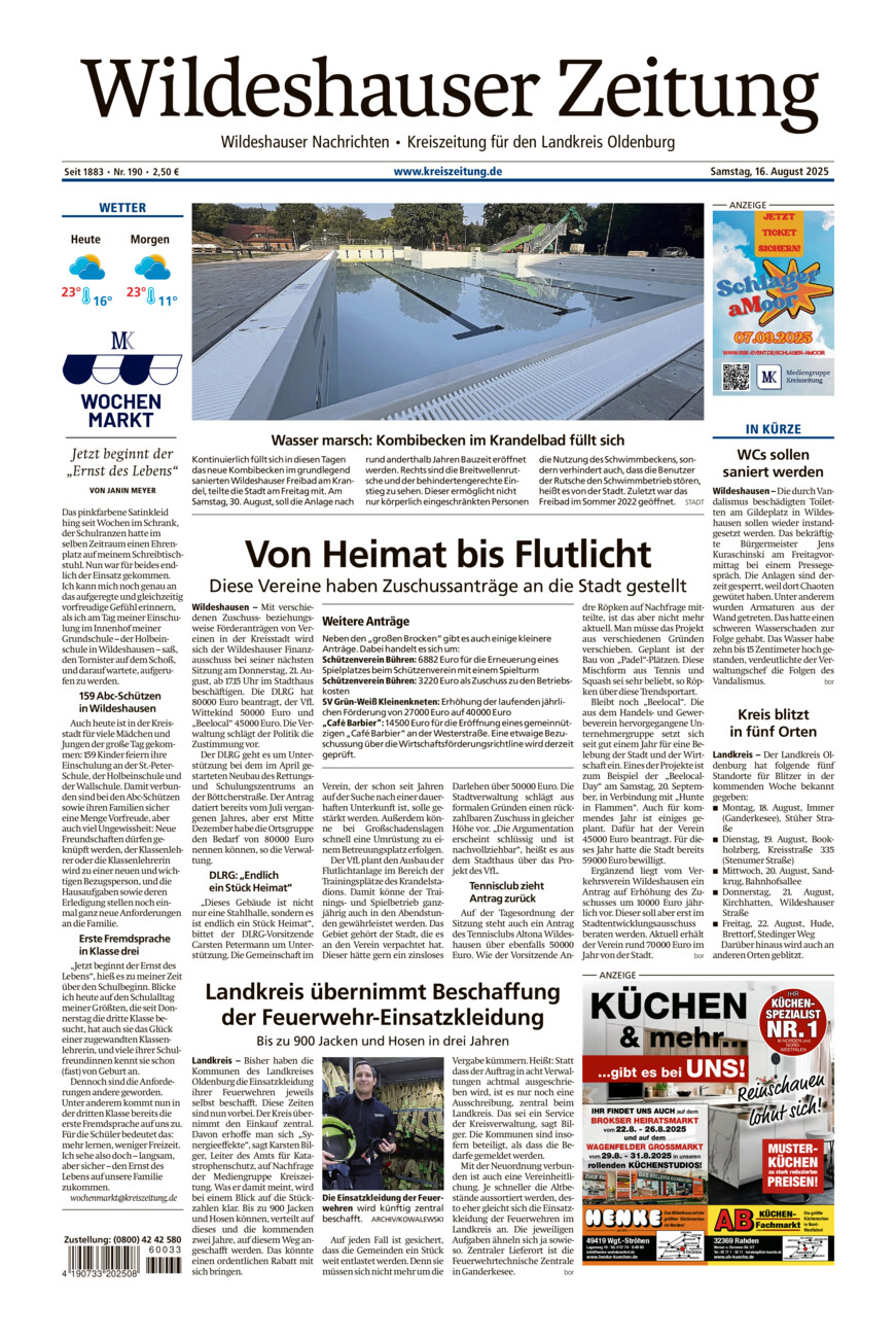 Wildeshauser Zeitung vom Samstag, 16.08.2025