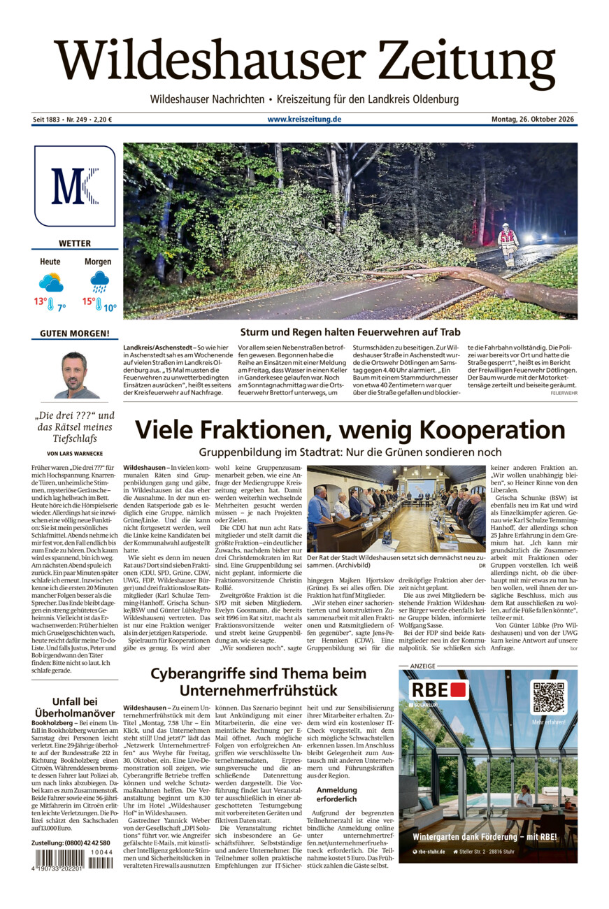 Wildeshauser Zeitung vom Montag, 26.10.2026