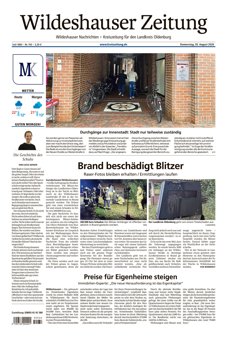 Wildeshauser Zeitung vom Donnerstag, 20.08.2026