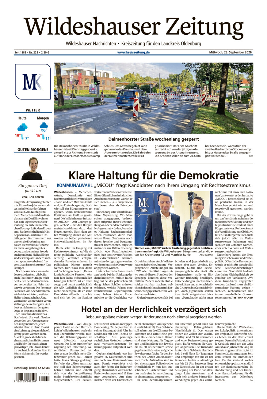 Wildeshauser Zeitung vom Mittwoch, 23.09.2026