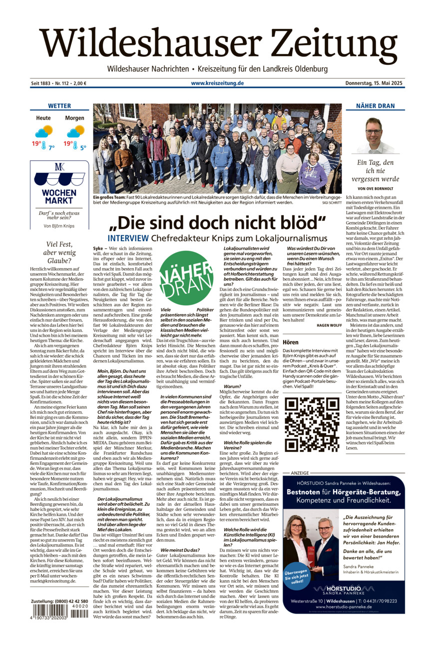 Wildeshauser Zeitung vom Donnerstag, 15.05.2025