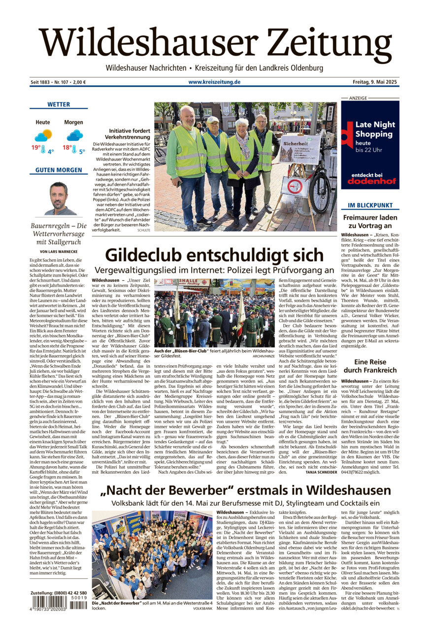 Wildeshauser Zeitung vom Freitag, 09.05.2025