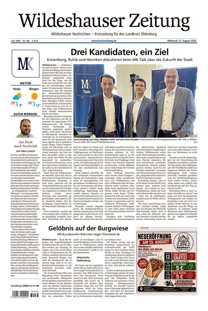 Wildeshauser Zeitung vom Mittwoch, 12.08.2026