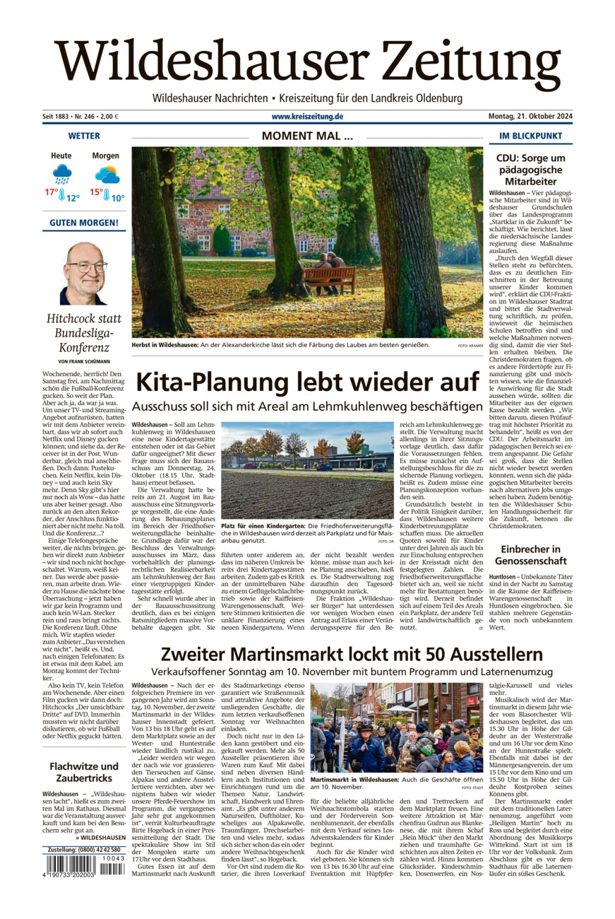 Wildeshauser Zeitung vom Montag, 21.10.2024