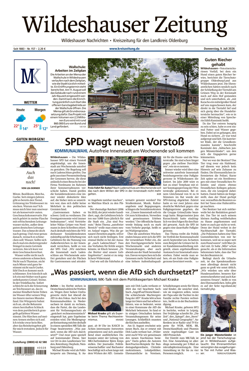 Wildeshauser Zeitung vom Donnerstag, 09.07.2026