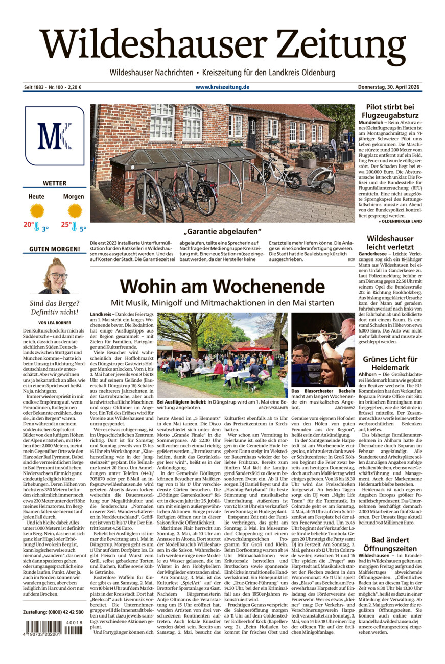 Wildeshauser Zeitung vom Donnerstag, 30.04.2026