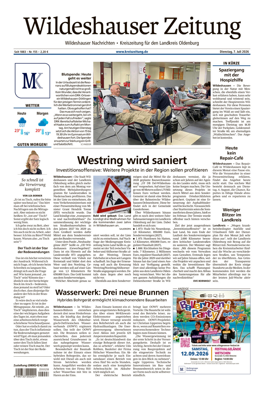 Wildeshauser Zeitung vom Dienstag, 07.07.2026