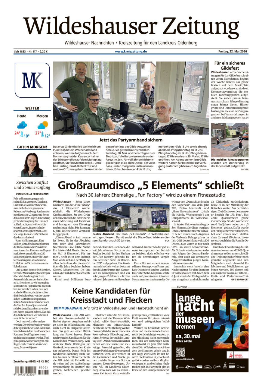 Wildeshauser Zeitung vom Freitag, 22.05.2026