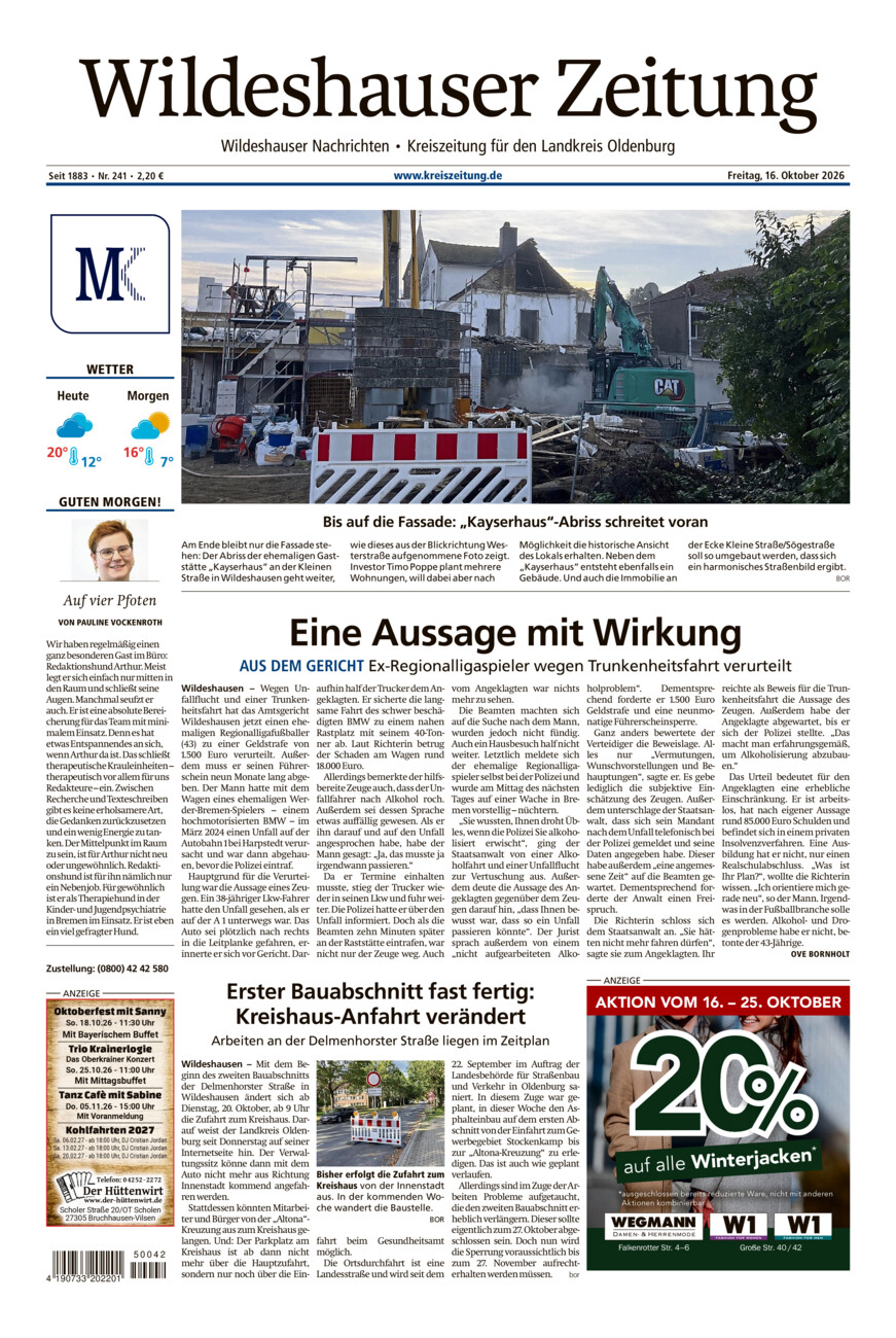 Wildeshauser Zeitung vom Freitag, 16.10.2026