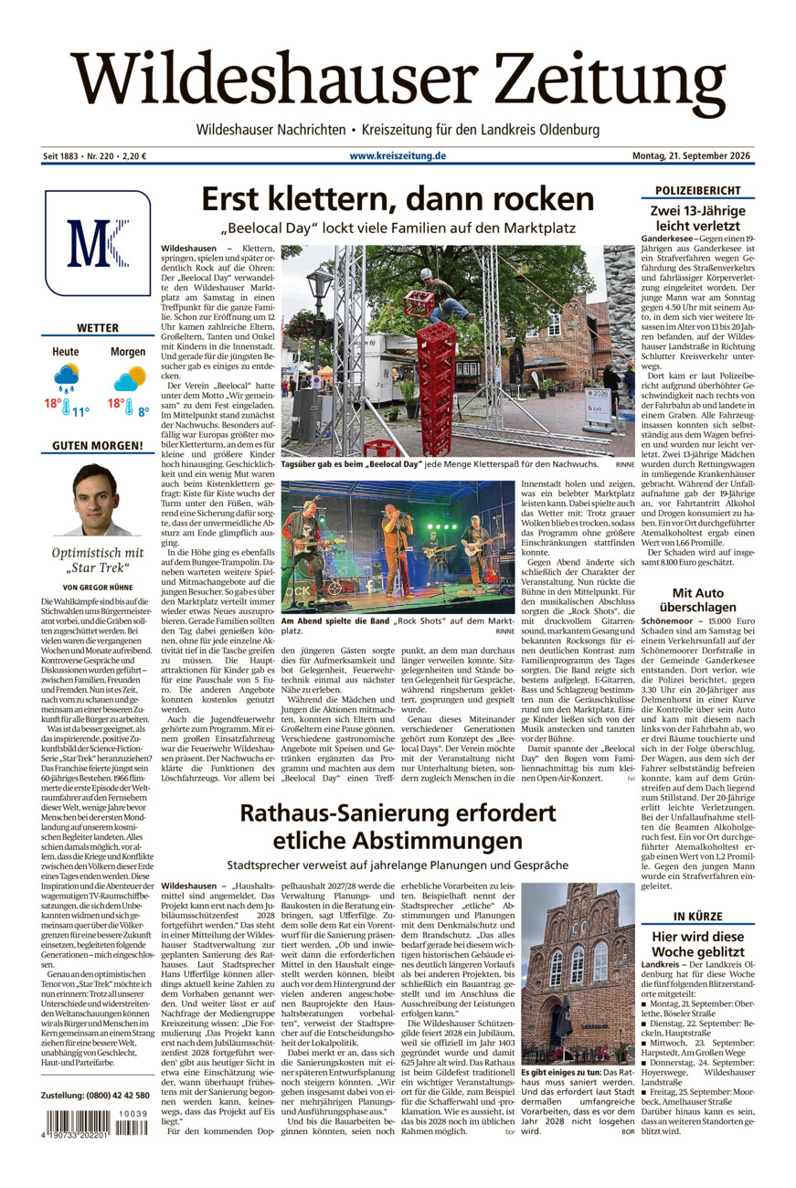 Wildeshauser Zeitung vom Montag, 21.09.2026