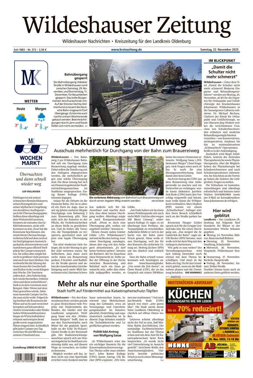 Wildeshauser Zeitung vom Samstag, 22.11.2025