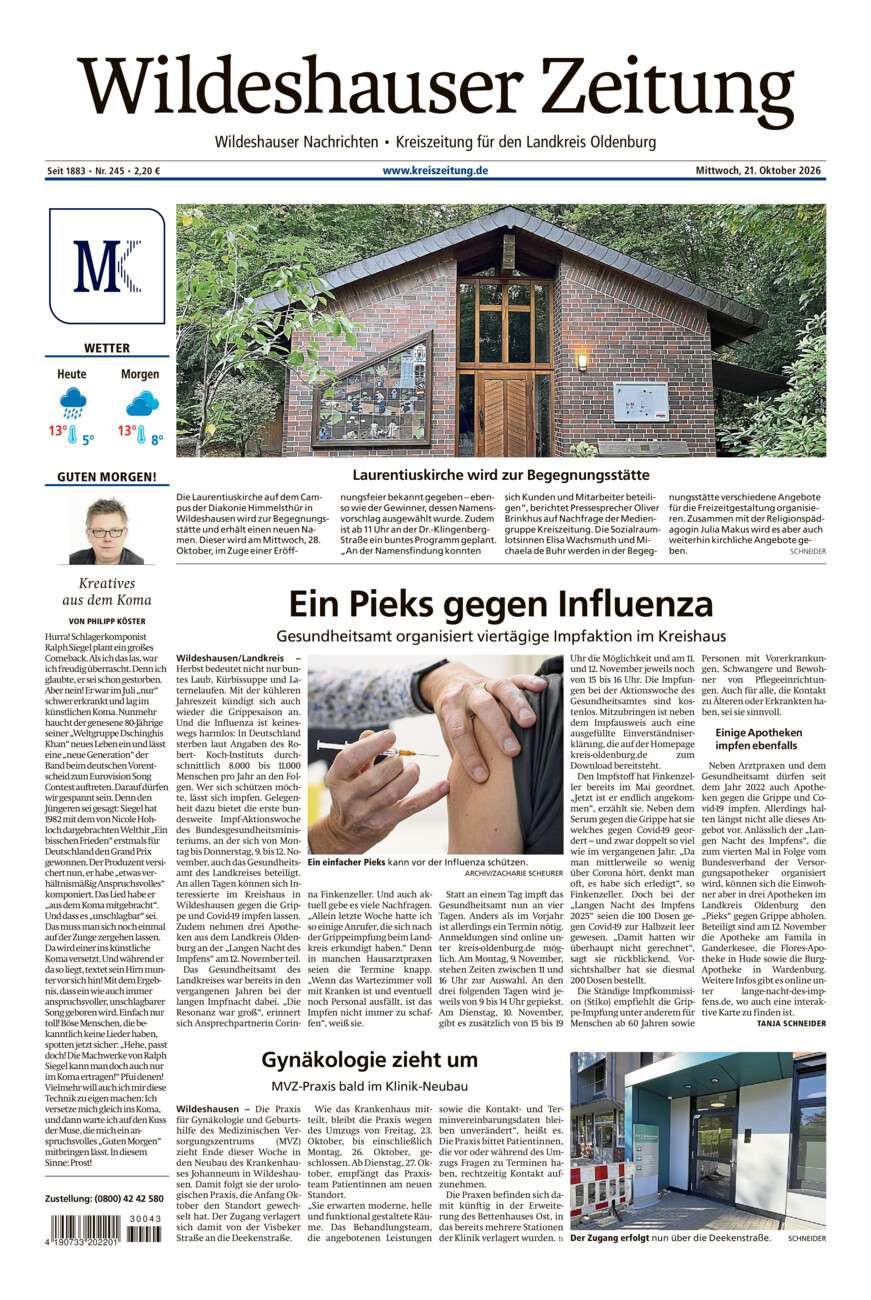 Wildeshauser Zeitung vom Mittwoch, 21.10.2026