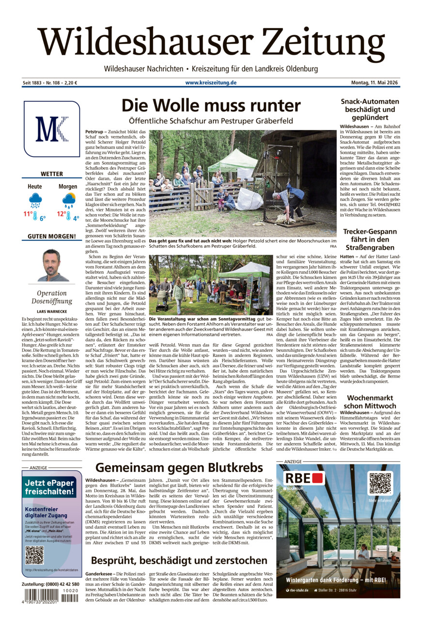 Wildeshauser Zeitung vom Montag, 11.05.2026