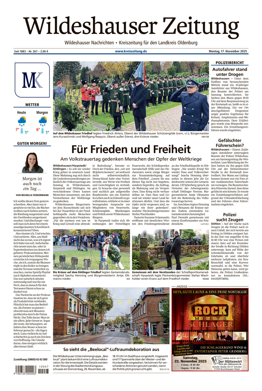 Wildeshauser Zeitung vom Montag, 17.11.2025