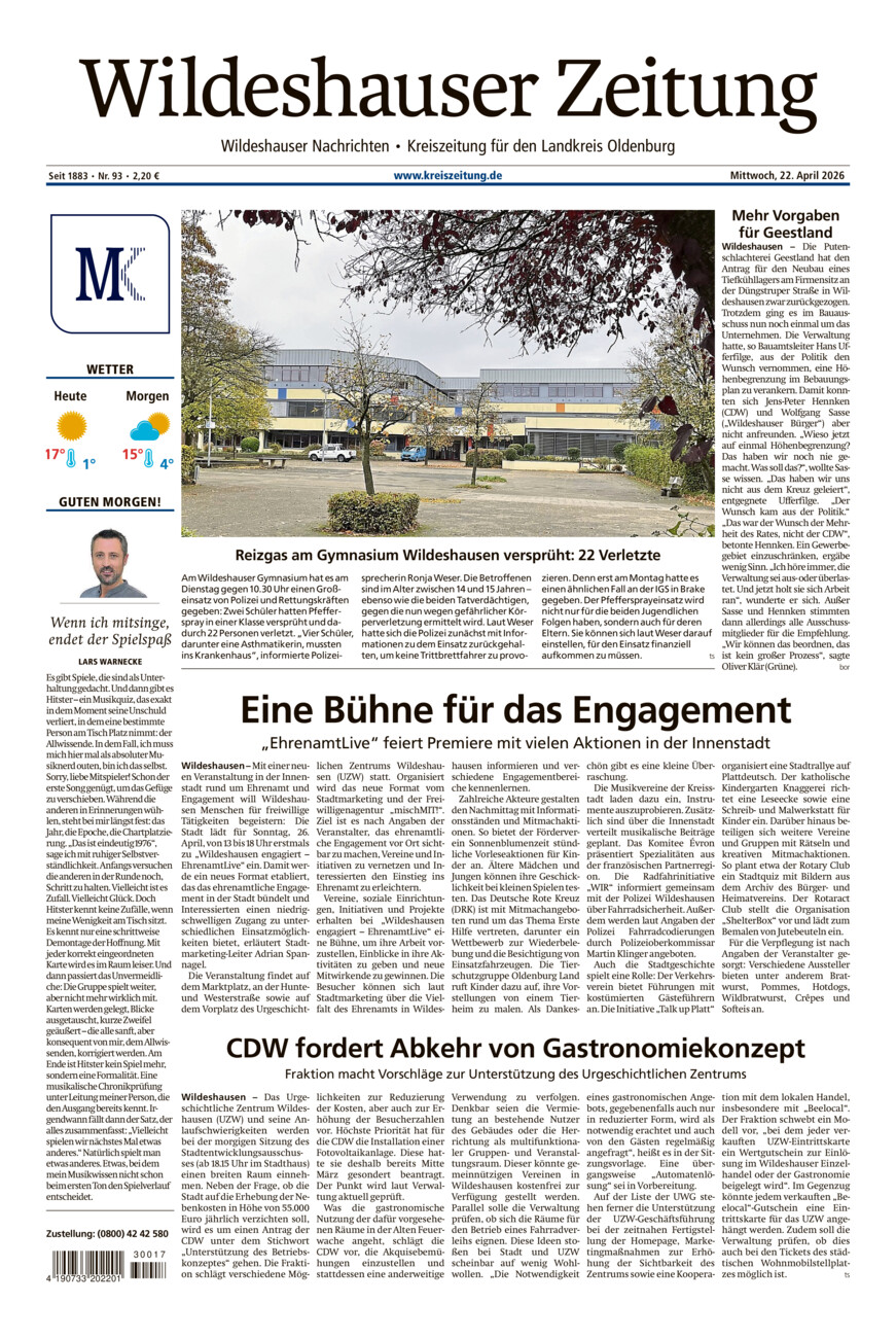 Wildeshauser Zeitung vom Mittwoch, 22.04.2026