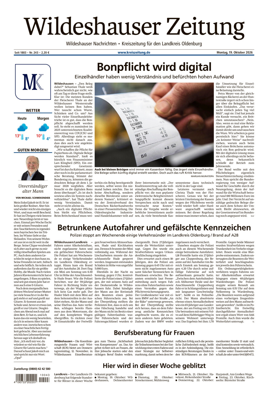 Wildeshauser Zeitung vom Montag, 19.10.2026