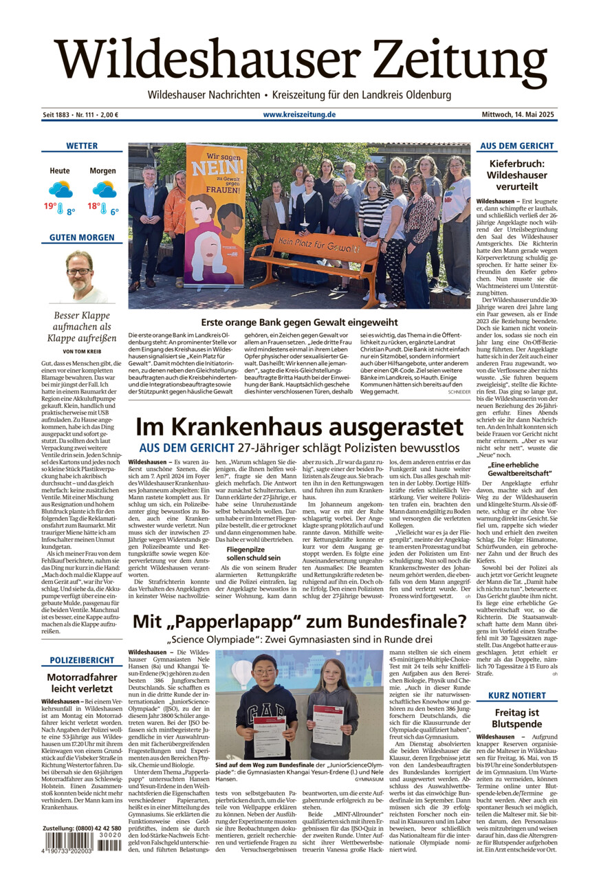 Wildeshauser Zeitung vom Mittwoch, 14.05.2025