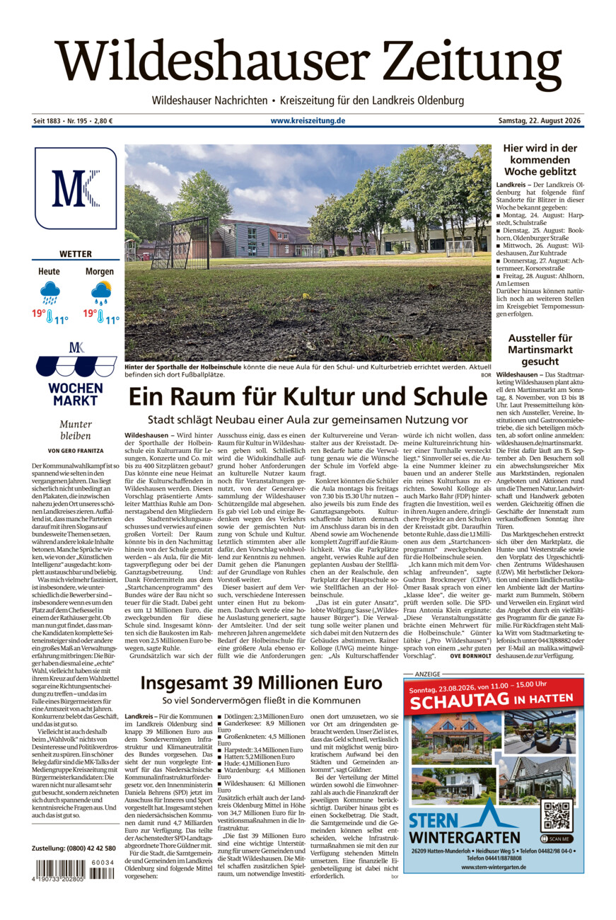 Wildeshauser Zeitung vom Samstag, 22.08.2026