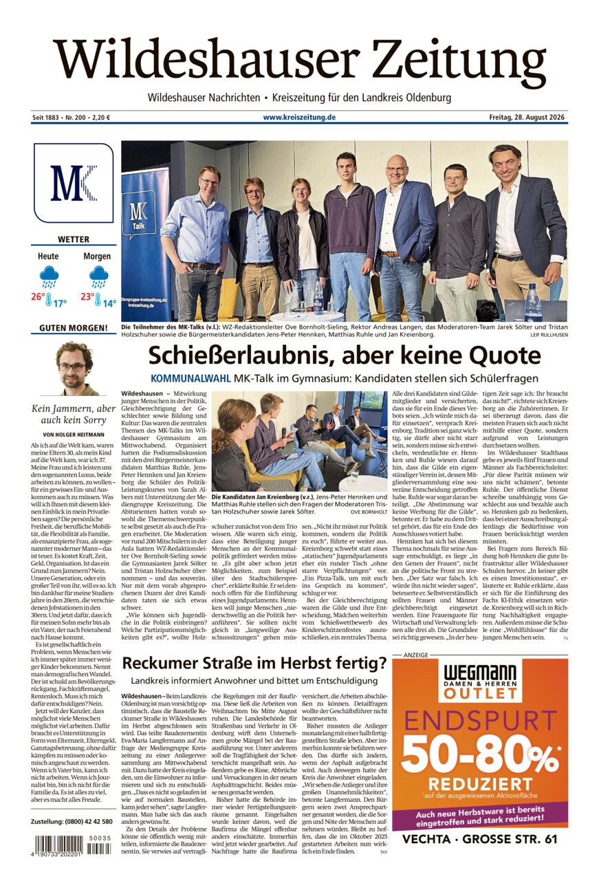 Wildeshauser Zeitung vom Freitag, 28.08.2026