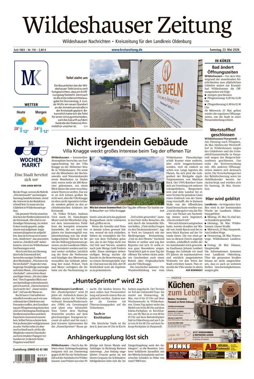 Wildeshauser Zeitung vom Samstag, 23.05.2026