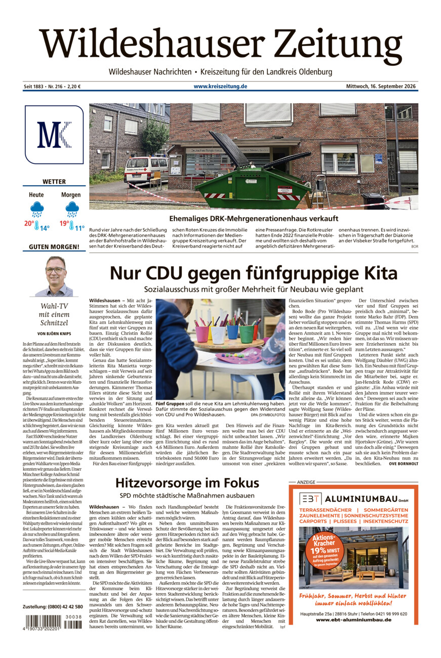 Wildeshauser Zeitung vom Mittwoch, 16.09.2026
