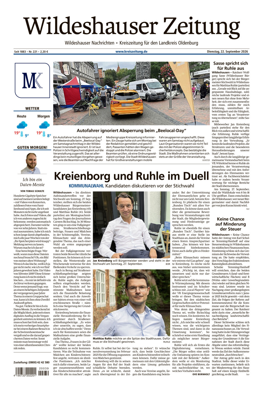 Wildeshauser Zeitung vom Dienstag, 22.09.2026