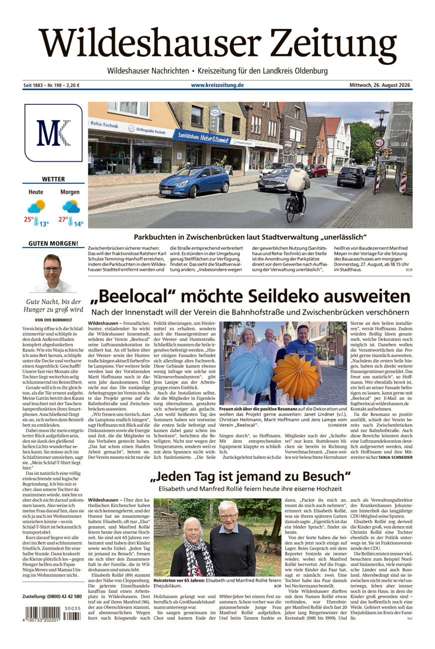 Wildeshauser Zeitung vom Mittwoch, 26.08.2026